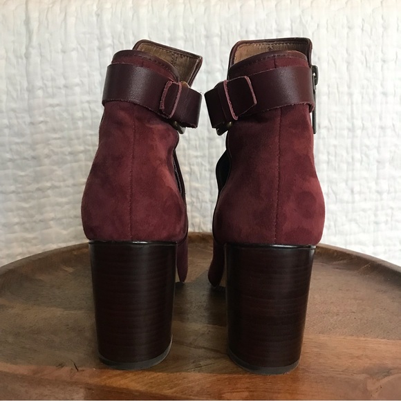 Donald J Pliner Itara Burgundy Wine Leather Buckle Open Toe Heel Ankle Booties - Picture 7 of 7